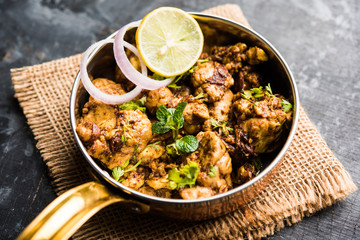Brain / Bheja Fry of goat, sheep or lamb is a popular Indian or pakistani dish cooked on Bakra Eid(Eid-ul-zuha). served in karahi, pan or plate. selective focus