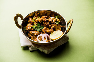 Brain / Bheja Fry of goat, sheep or lamb is a popular Indian or pakistani dish cooked on Bakra Eid(Eid-ul-zuha). served in karahi, pan or plate. selective focus