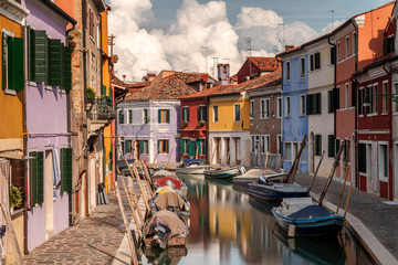 Reflection of colourful houses on the island of Burano