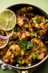 Brain / Bheja Fry of goat, sheep or lamb is a popular Indian or pakistani dish cooked on Bakra Eid(Eid-ul-zuha). served in karahi, pan or plate. selective focus