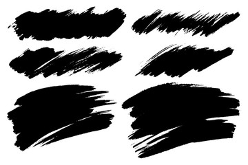 Vector set of hand drawn brush strokes, stains for backdrops. Monochrome design elements set. One color monochrome artistic hand drawn backgrounds.