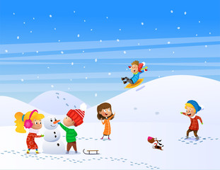 Children playing outdoors in winter