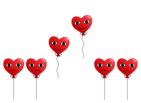 A Set Of Emotional Icons In The Form Of Hearts. Hearts On The Rope Breaking Free