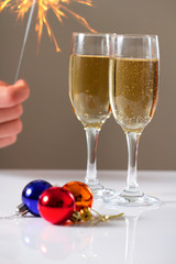 New year composition with champagne and space for text