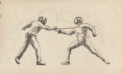 Fencing - An hand drawn illustration. Freehand sketching.