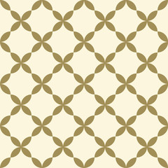 Seamless geometric pattern with abstract floral elements based on Arabic ornaments. Geometric checkered background in monochrome gold-beige colors