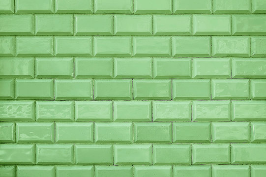 Old Green Tile Brick Wall Background Texture