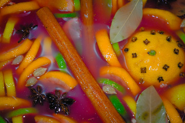 Close up of fruit punch showing ingredients and rich colours