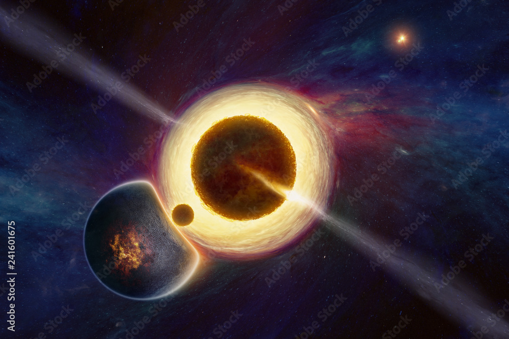Wall mural supernatural extraterrestrial life form in deep outer space near supermassive black hole