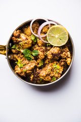 Brain / Bheja Fry of goat, sheep or lamb is a popular Indian or pakistani dish cooked on Bakra Eid(Eid-ul-zuha). served in karahi, pan or plate. selective focus