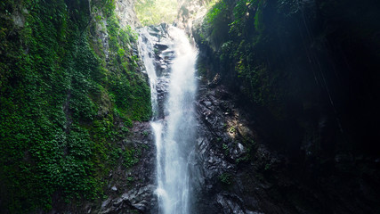 waterfall in green rainforest. tropical waterfall in mountain jungle. Bali,Indonesia. Travel concept.