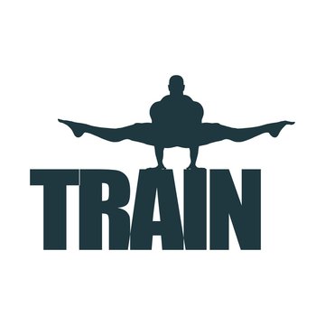 Muscular man silhouette and train word. Bodybuilding relative image