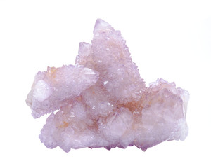 Pretty Sparkle Amethyst Spirit Quartz cluster from South Africa, isolated on white background
