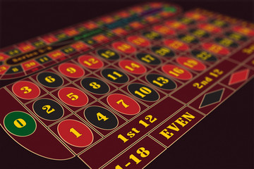 European Roulette Table perspective raster illustration, shallow DoF