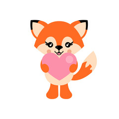 cartoon cute fox with heart vector