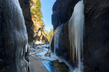 big icicles in rocks ravine, Janosikove diery, Terchova, Slovakia