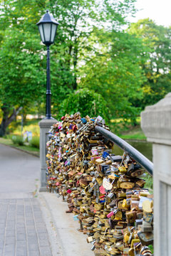 Lovers Locks on Bridge, Bastejkalnna Parks, Riga, Latvia
