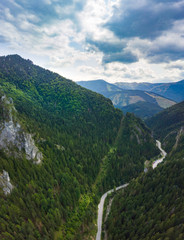 Fototapeta na wymiar road across the Vratna valley, aerial view, Slovakia
