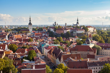 Naklejka premium Aerial view on the old town Tallinb, Estonia. Sunny summer day.