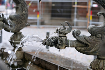 fantasy fishes at antique fountain