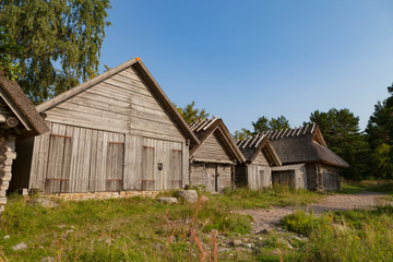 Fototapeta na wymiar Old fishermen wooden huts of Altja village at Lahemaa National Park, Estonia.