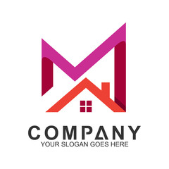 letter M logo with house shape