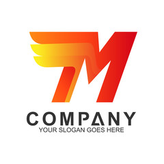 fast letter M with wing shape business logo template