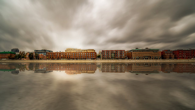 Buildings reflected on the Moskva River