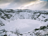 Kerid Crater, a frozen lake occupying a Volcano, Iceland, Polar Regions