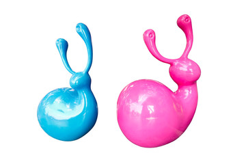 Colorful Snail shaped metal chairs on the floor, Chair designed as animals shapes, clipping path.
