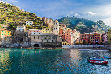 Panorama of Vernazza in Liguria, Italy (Cinque Terre) - obrazy, fototapety, plakaty