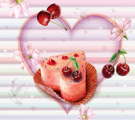 Pink Cupcake with cherry in heart shape