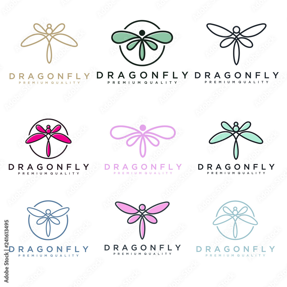 Poster unique dragonfly logo template. simple shape and color. vector. editable. minimalist elegant dragonf