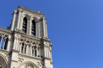 Fototapeta premium L'une des tours de la cathédrale de Notre-Dame de Paris à Paris, l'un des monuments les plus visité au monde