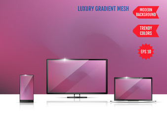 Trendy colorful abstract background. Elegant pattern. An example of the use of the proposed background on the screen of a laptop, smartphone and TV