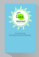 Vertical banners with sliced lime pieces, leaves . Template for design  juice, lemonade, cosmetic, natural medicine, herbal tea, food menu. Vector illustration.