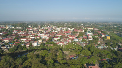 Historic colonial town in Spanish style Vigan, Philippines, Luzon. Aerial view of Historic buildings in Vigan city, Unesko world heritage site. Travel concept.