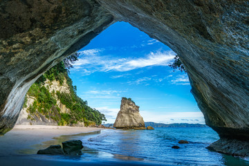 view from the cave at cathedral cove,coromandel,new zealand 41 - obrazy, fototapety, plakaty