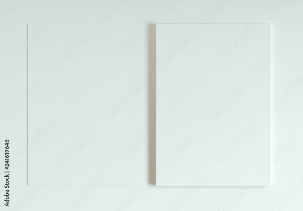 Poster two a4 paper mockup. top view. 3d rendering.