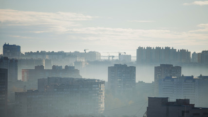 Multi-storey building. Morning panorama of the big city. High-rise buildings