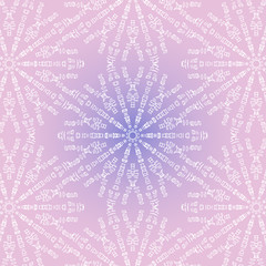 Lace delicate circle decoration. Modern ornament design. Mandala pattern with pink violet ombre background.