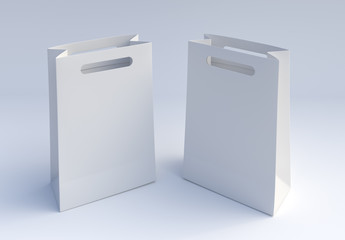 Two Paper bags mockup on white background. 3d rendering.
