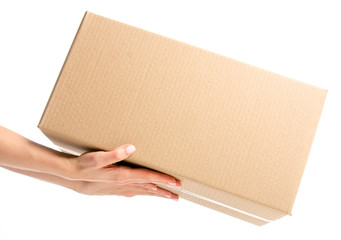 Boxes delivery in hand on white background isolation