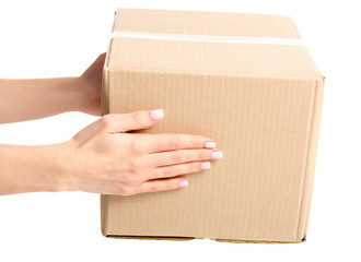 Boxes delivery in hand on white background isolation