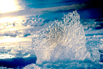 Ice crystal. Abstract background decorative texture of frozen water. Beautiful pattern