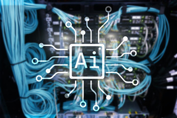 AI, Artificial intelligence, automation and modern information technology concept on virtual screen.