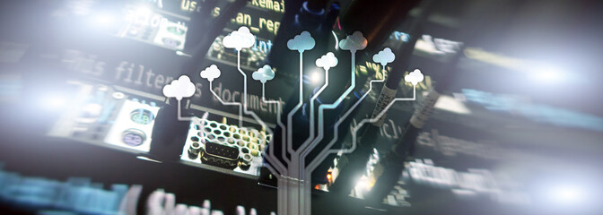 Cloud technology, networking, data storage. Internet concept.