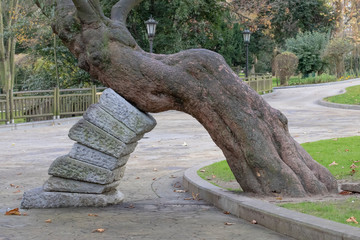 Arch of wood and retaining stones