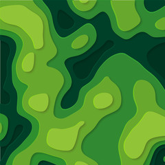 Abstract elevation map.Green paper cut out in trendy style