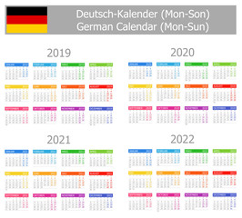 2019-2022 German Type-1 Calendar Mon-Sun on white background